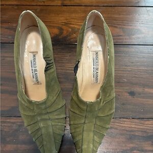 Manolo Blahnik Suede Olive Heels